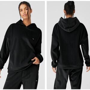 ALO YOGA Velour Baller Hoodie Black Oversized Chunky Heavyweight Sz XL {163}